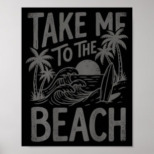 Poster Leve para a praia palmeira surf pôr do sol retrô