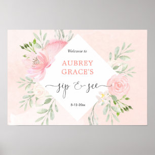 Poster Leve-se um colar verde-floral branco-rosado e veja