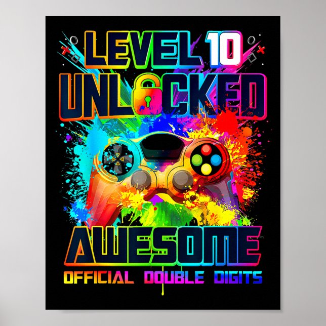 Poster Level 10 Unlocked Awesome Gaming Birthday Boy 10th (Frente)