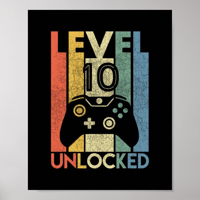 Poster Level 10 Unlocked Shirt Funny Video Gamer 10th Bir (Frente)