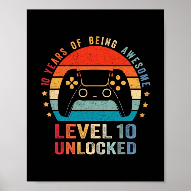Poster Level 10 Unlocked Shirt Funny Video Gamer 10th Bir (Frente)