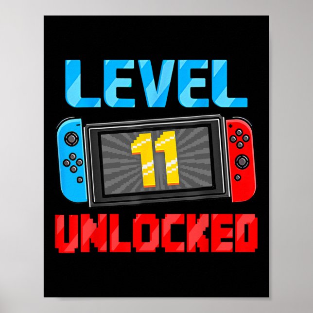 Poster Level 11 Unlocked Gamer 11th Birthday Gift Video G (Frente)