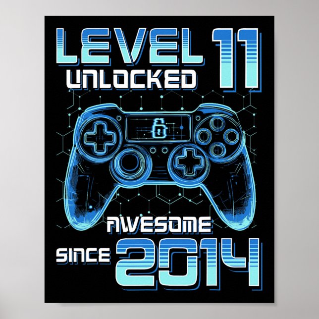 Poster Level 11 Unlocked Video Game Party 11th Birthday G (Frente)