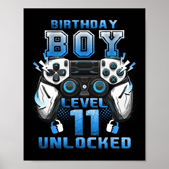 Poster Level 11 Unlocked Video Gamer 11th Birthday Boys  (Frente)