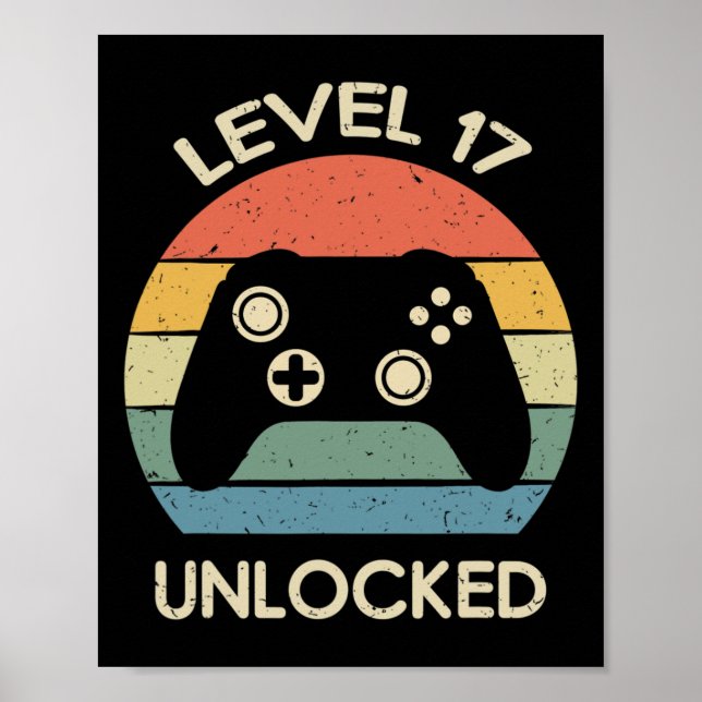 Poster Level 17 Unlocked 17th Gaming Birthday Controller  (Frente)