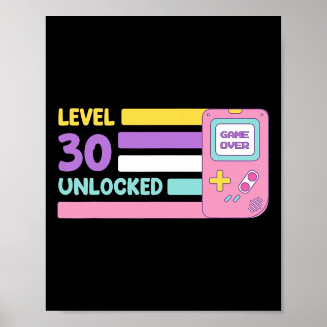 Poster Level 30 Unlocked Video Player 30 Years Bday Retro (Frente)