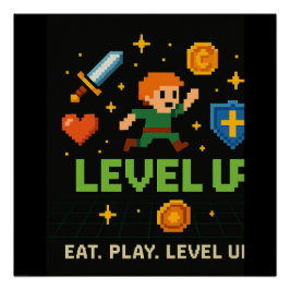 Póster Level Up Gamer Poster – Retro Pixel Gaming Art