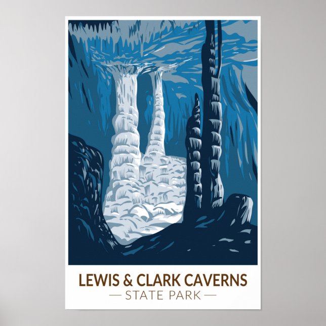 Poster Lewis e Clark Caverns Parque Estadual Montana Vint (Frente)