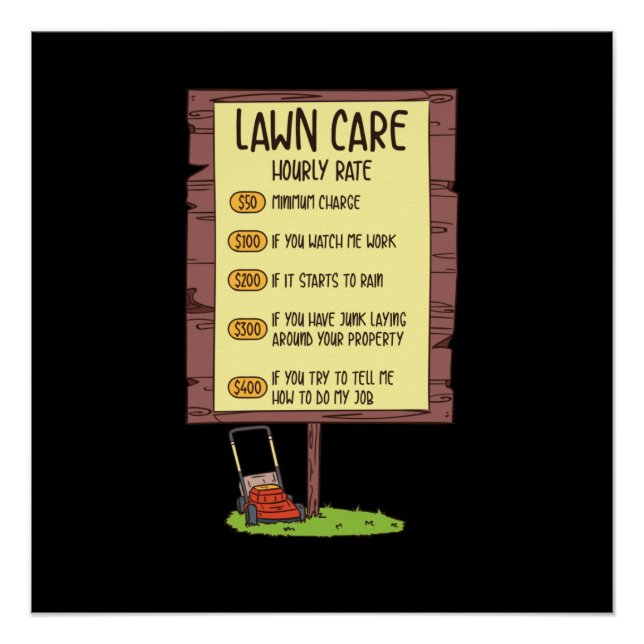 Póster Lewn Mower - Lawn Care Hhour Rate (Frente)