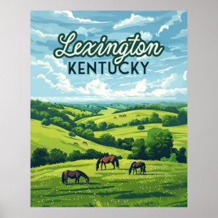 Poster Lexington Kentucky Horses Bluegrass Fazenda Vintag