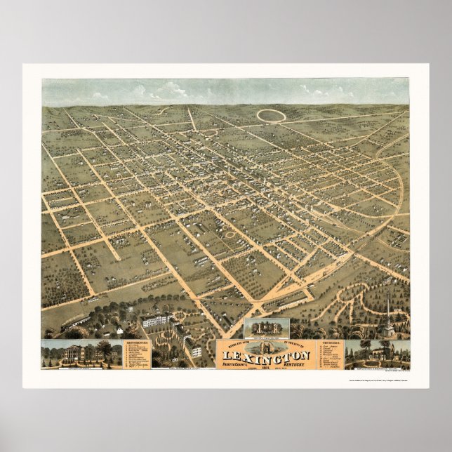 Póster Lexington, KY Panorâmica Map - 1871 (Frente)