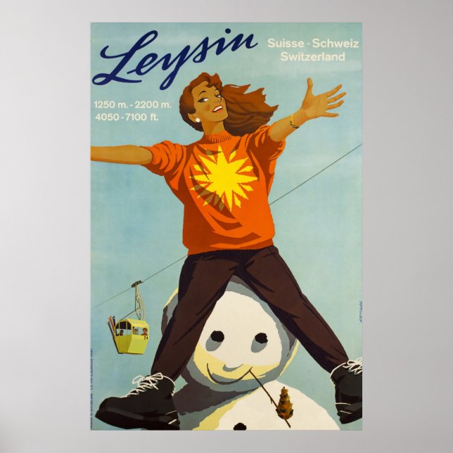 Póster Leysin,Suiça,Poster de Esqui (Frente)