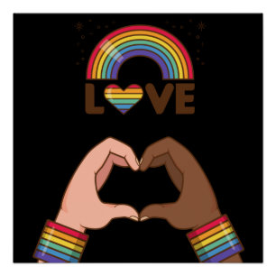Póster LGBT+Orgulho. Adoro arco-íris. Coração.