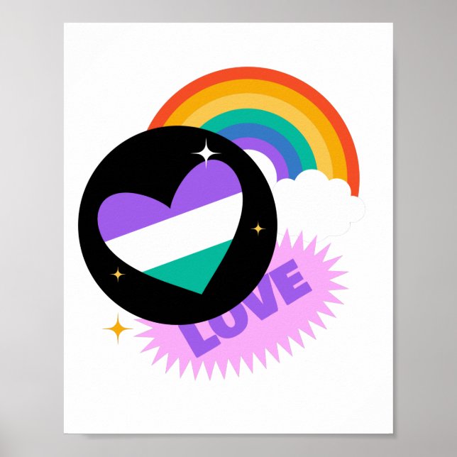 Poster LGBT+Orgulho. Amor. Arco-íris do coração. (Frente)