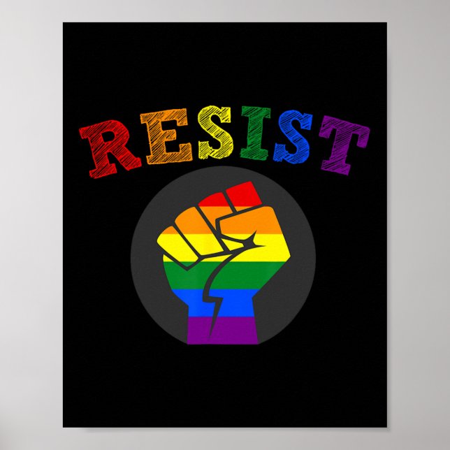 Poster Lgbt Orgulho gay Liberal Arco-Íris Resiste Tee-Fe (Frente)