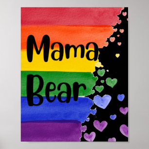 Poster LGBT+orgulho. Mama urso. Ama arco-íris.
