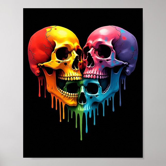 Poster Lgbt Pride Halloween Horror Skeleton Skull Rainbow (Frente)