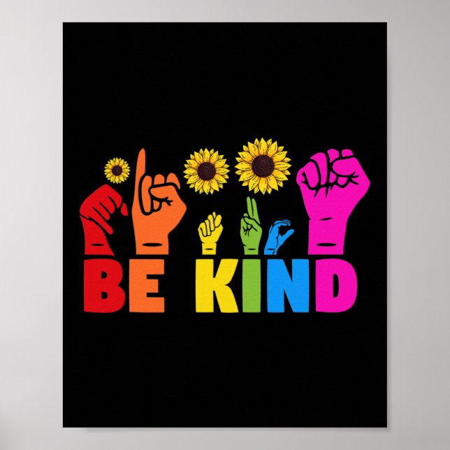 Poster LGBT Rainbow Pride Mont ASL Be Kind Hand Sinal L (Frente)