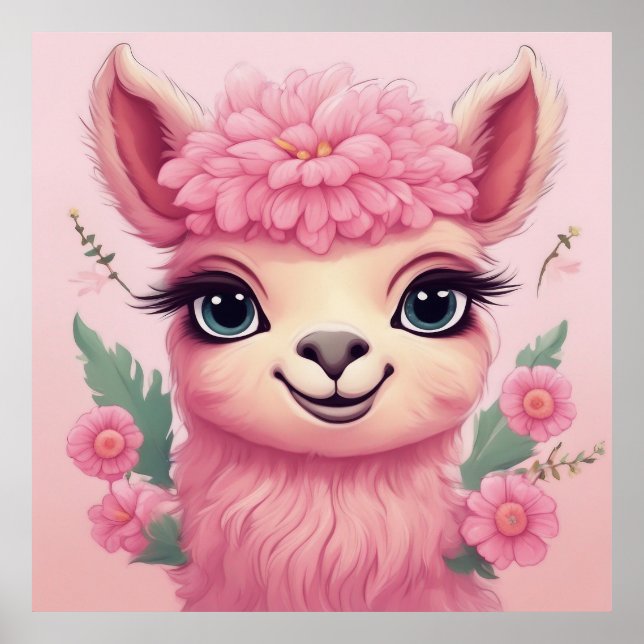 Poster Lhama Bebê Sorridente Rosa (Frente)
