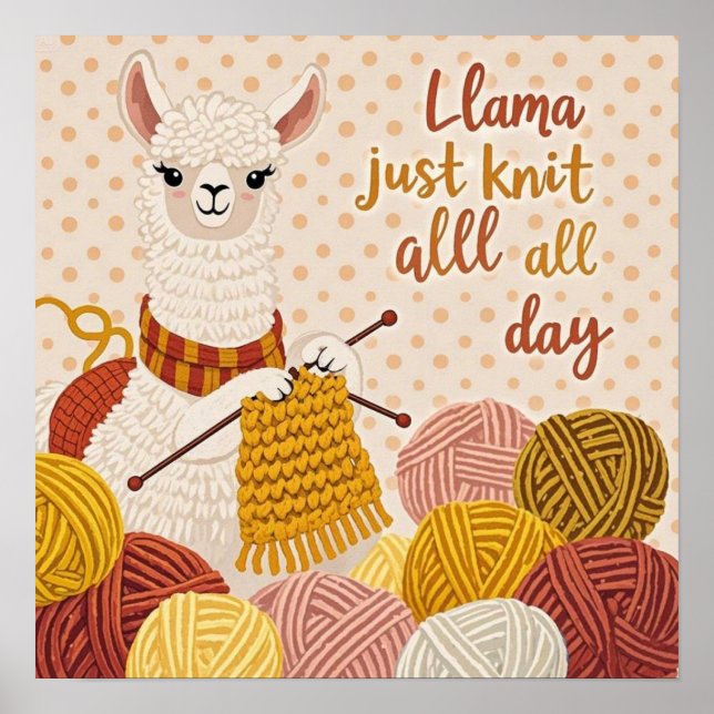 Poster Lhama de desenho animado usando um cachecol de tri (Frente)