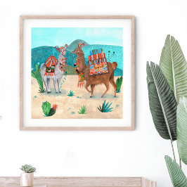 Póster Lhamas animais paisagem