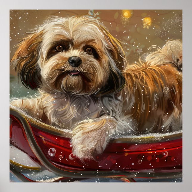 Poster Lhasa Apso Cachorro Festivo (Frente)