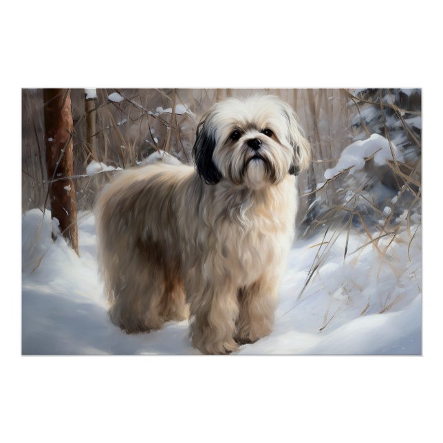 Póster Lhasa Apso Deixe-A Neve Natal (Frente)