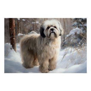Póster Lhasa Apso Deixe Nevar Natal