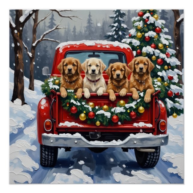 Póster Lhasa Apso Natal Caminhão Vermelho Feriado (Frente)