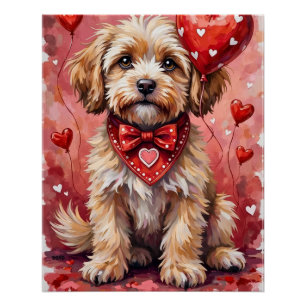 Póster Lhasa Apso no Dia dos Namorados Cachorro Sentado c