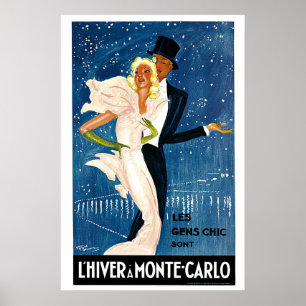 Póster L'Hiver um anúncio de Viagens vintage Monte Carlo