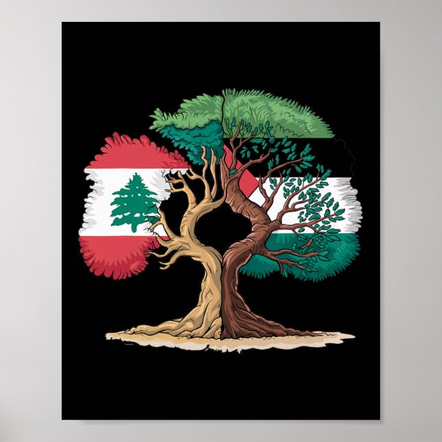 Poster Líbano Palestina Sinalizador Libanês Palestino Uni (Frente)