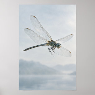 Poster Libélula Azul Verde em Voo Mural Minimalista da Na