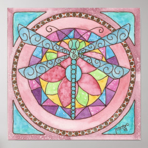 Póster libélula do vidro colorido