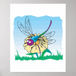 Póster libélula feliz e fofa em flor