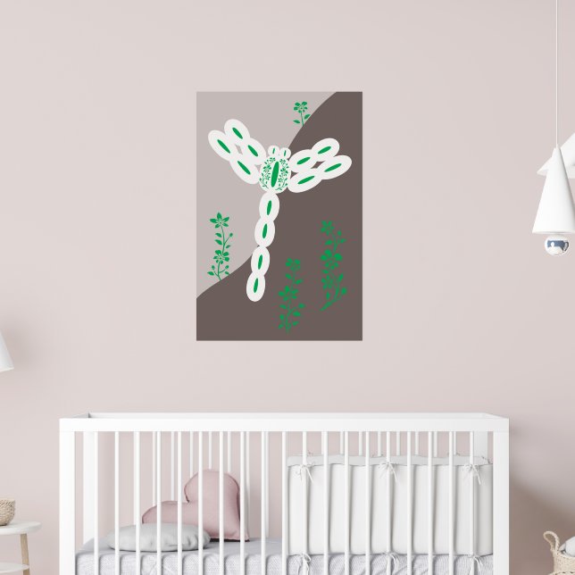 Poster Libélula Floral Voadora com Salpico de Cor Verde (Berçário 2)