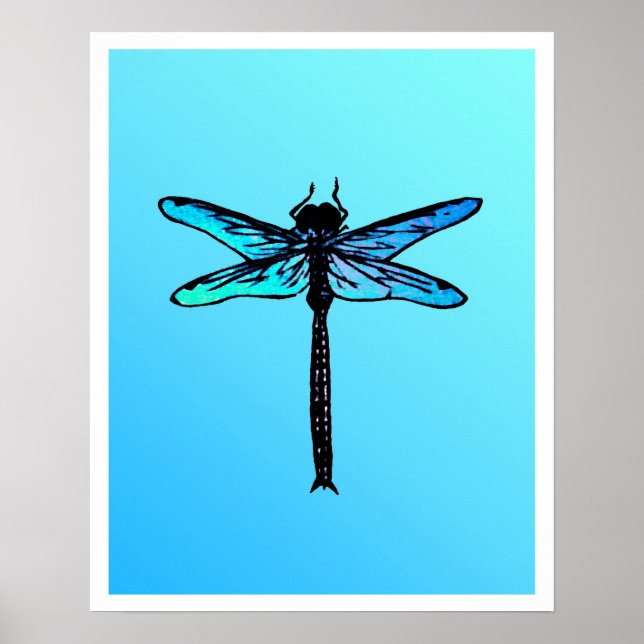 Poster Libélula japonesa vintage, azul turquesa (Frente)