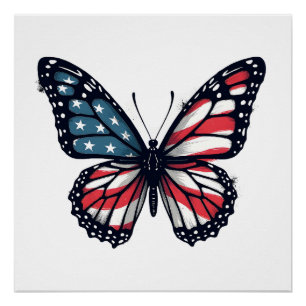 Póster Libélula Patriótica da Bandeira Americana 4 de Jul