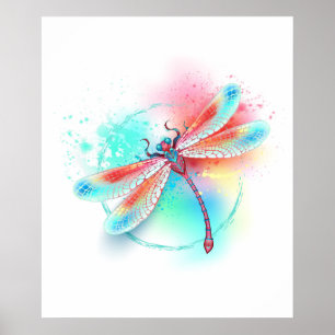 Poster Libélula vermelha sobre fundo de aquarela
