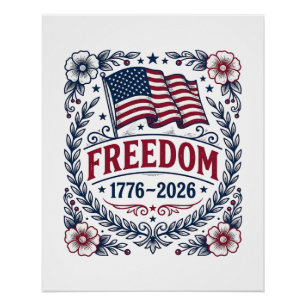 Póster Liberdade 1776 Camisa Floral Vintage Patriótica Ba