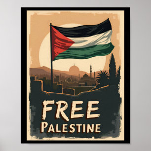 Poster Liberdade da Palestina - Bandeira Palestina com Ou