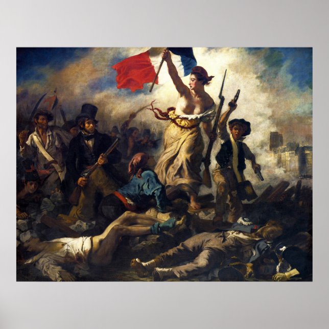 Póster Liberdade liderando as Pessoas de Eugene Delacroix (Frente)