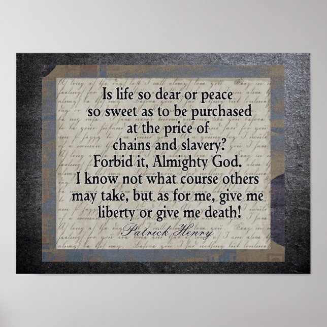 Póster Liberdade Ou Morte - citação da Revolução American (Frente)