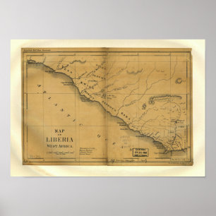 Póster Libéria, África Ocidental, Mapa Antiquado de 1830