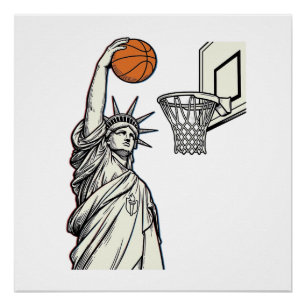 Póster Liberty Basquete Enterrada Desenho de Gravura Vint