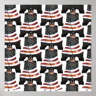 Póster Liberty Bell c/American Flag - Padrão