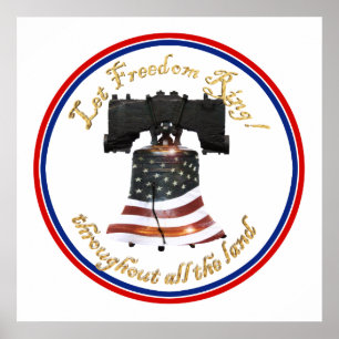 Poster Liberty Bell com a Bandeira Americana - Let Freedo