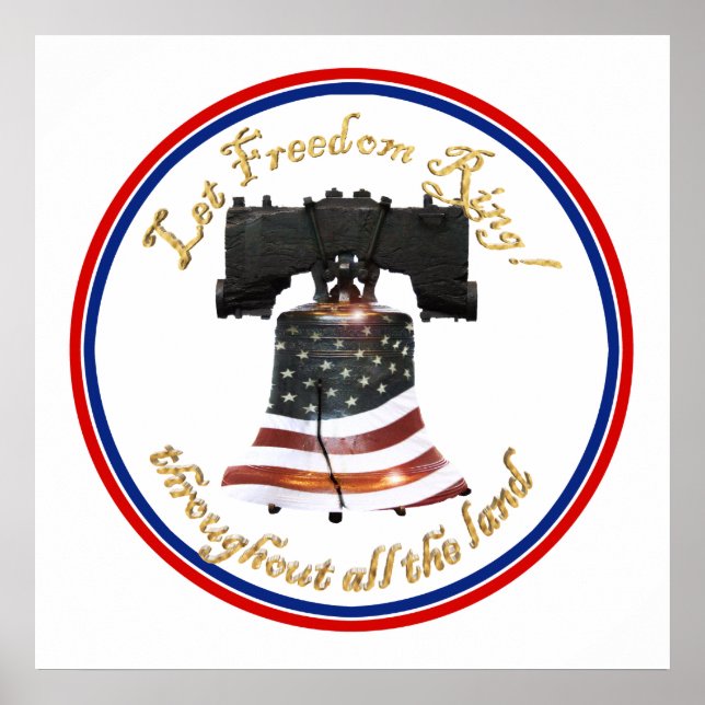 Poster Liberty Bell com Bandeira Americana - Deixe a Libe (Frente)