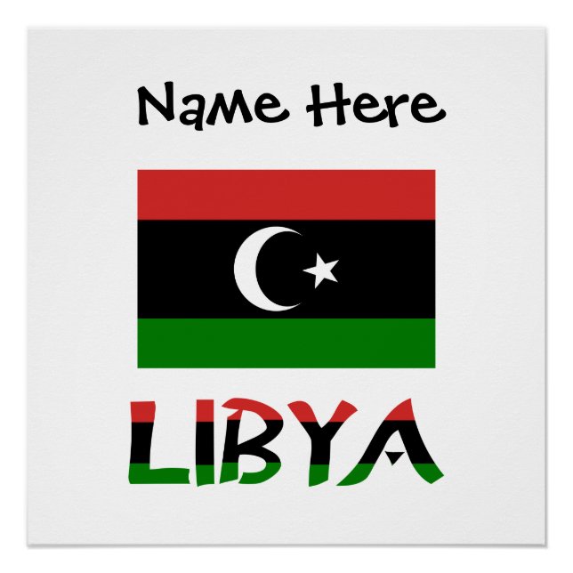 Póster Líbia Bandeira Líbia Preta Personalização  (Frente)