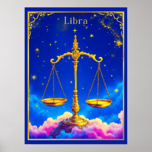 Poster Libra Balança do Zodíaco em um Céu Cheio de Estrel